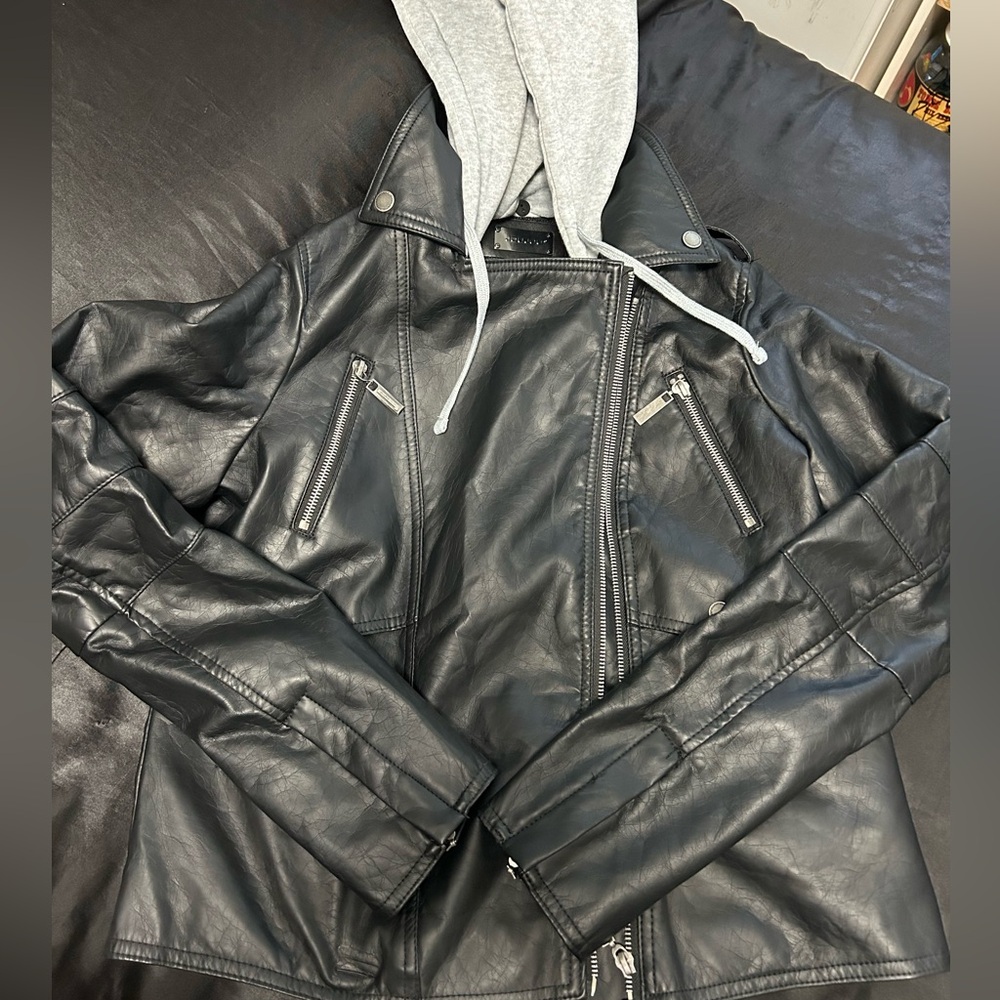 Jou Jou Faux Leather Jacket with Lightweight Fleece Hood